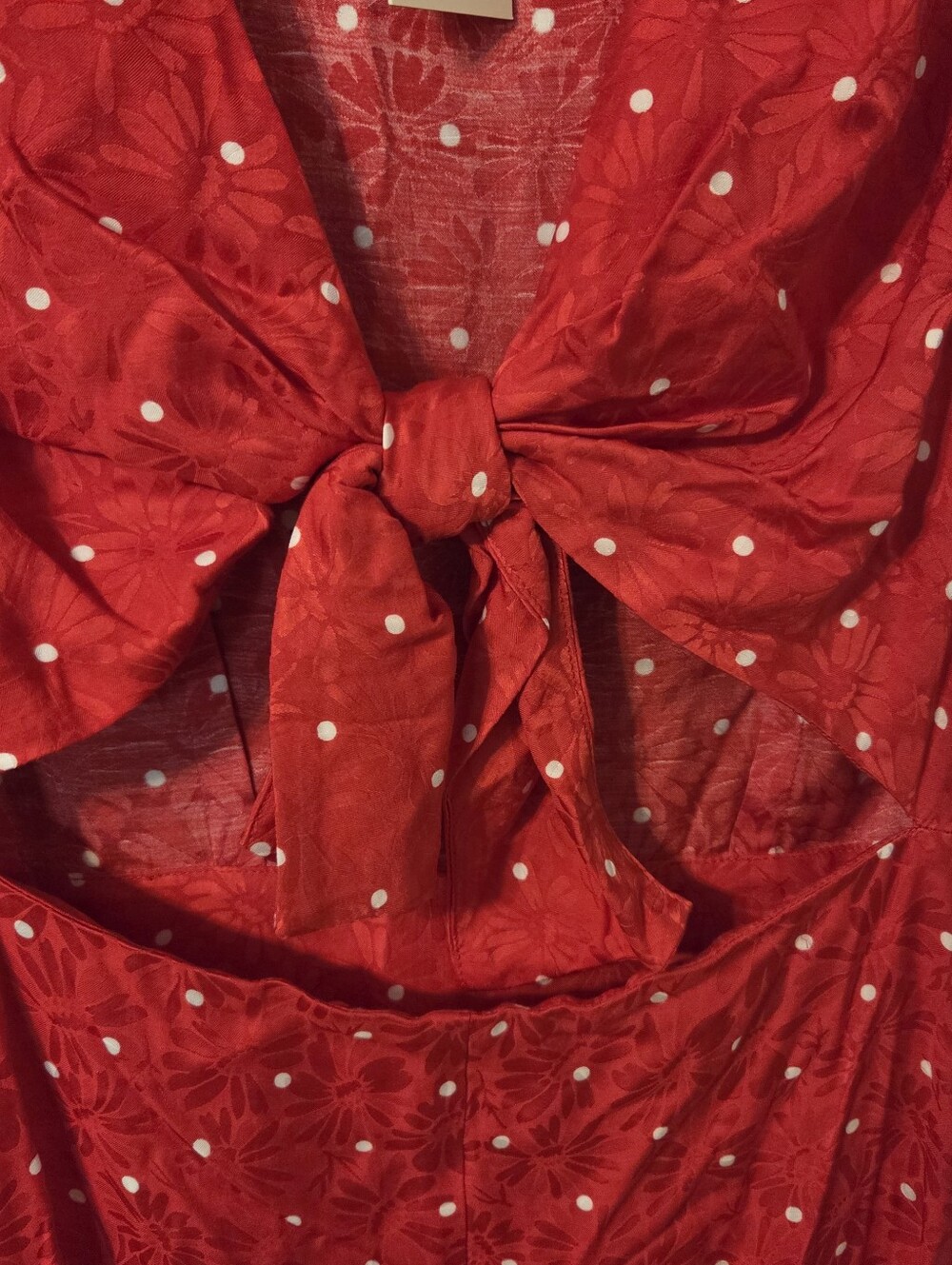 Maje Womens Red Rinoui Tie-Front Polka Dot Midi Dress Sz 36 NWT Romantic - Picture 6 of 9